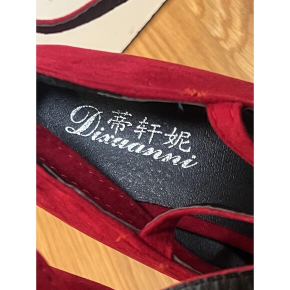 Dimanxi Platform Mary Jane Heels Womens Size 8 Red Faux Suede Ankle Strap Pumps - Picture 12 of 13